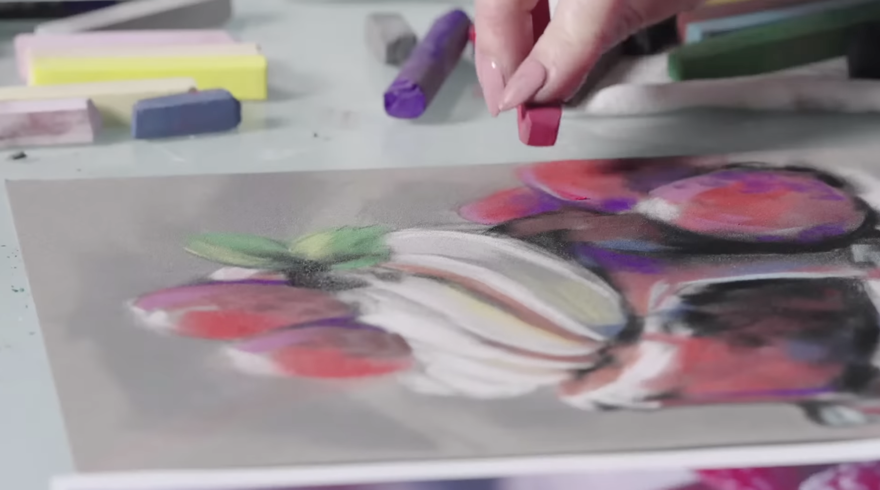 Pastel drawing of straberry dessert