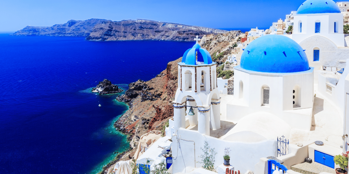 Image of Greece blue water and white buildings