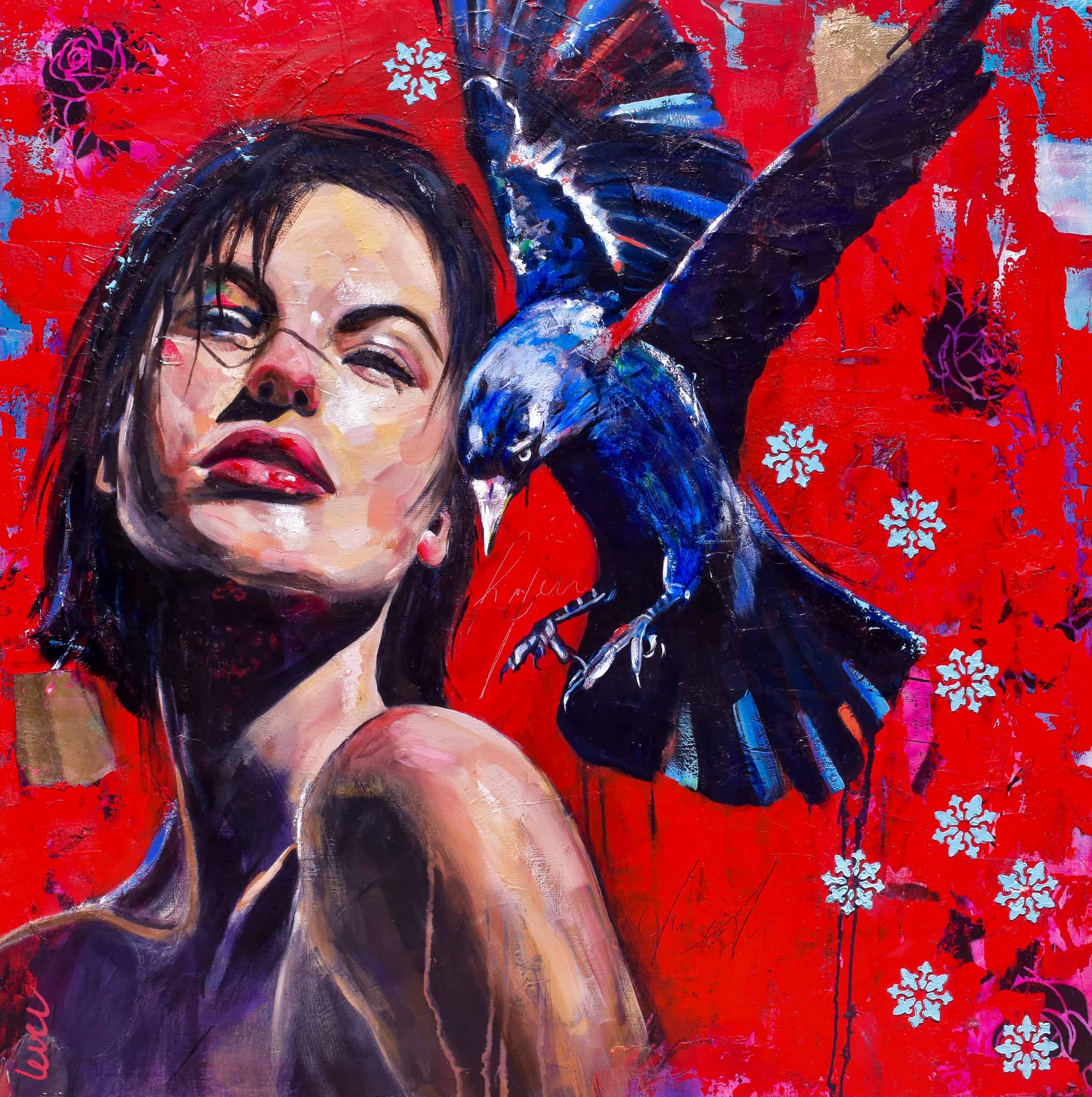 Painting of woman and bird painting 