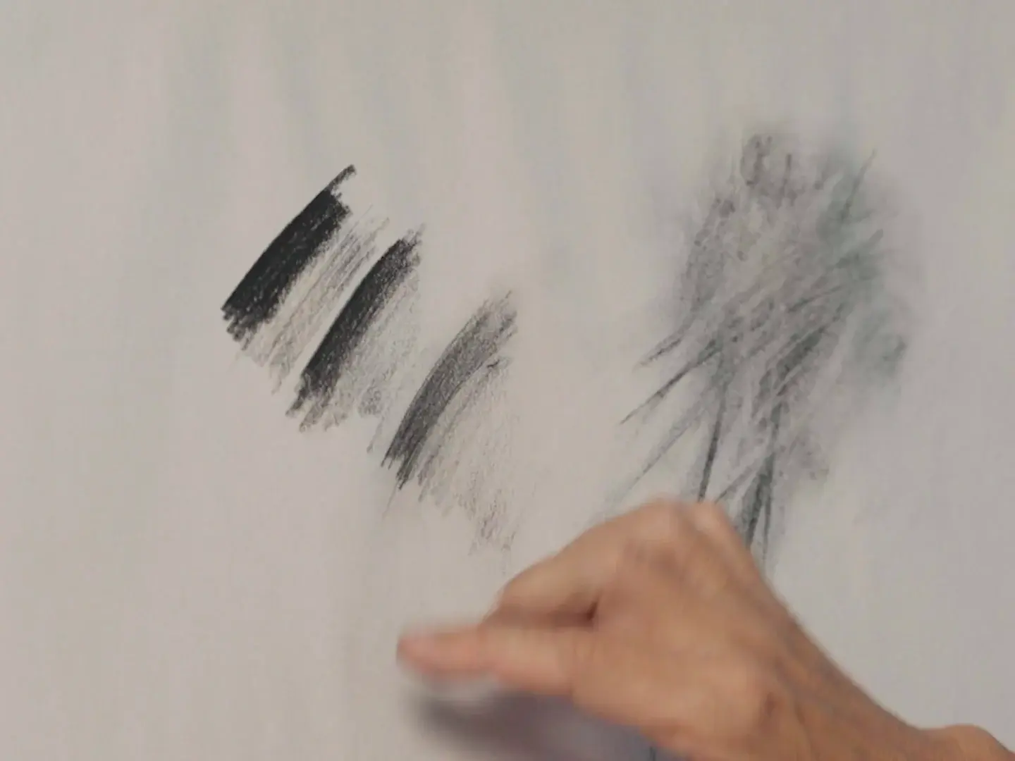 Graphite pencil marks and a charcoal smudge on paper, from lesson 1
