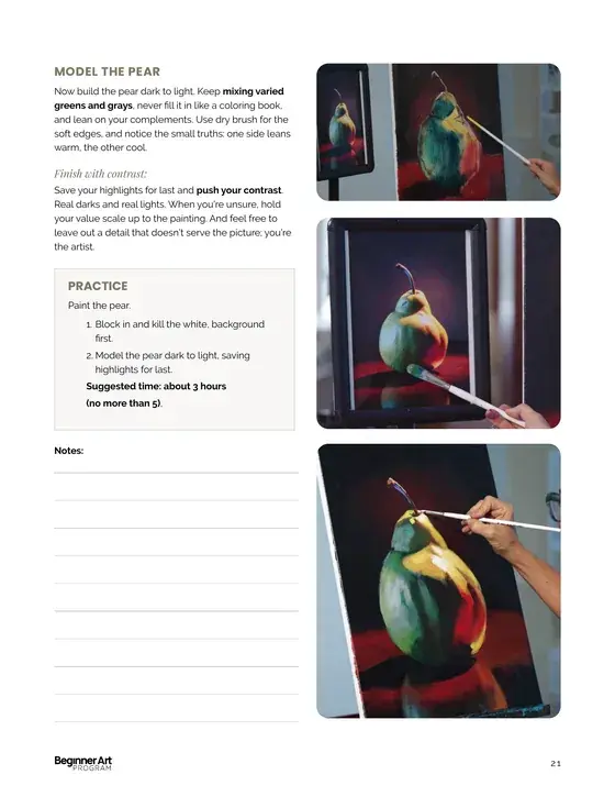 A page from the printable 24-page Beginner Art Program workbook