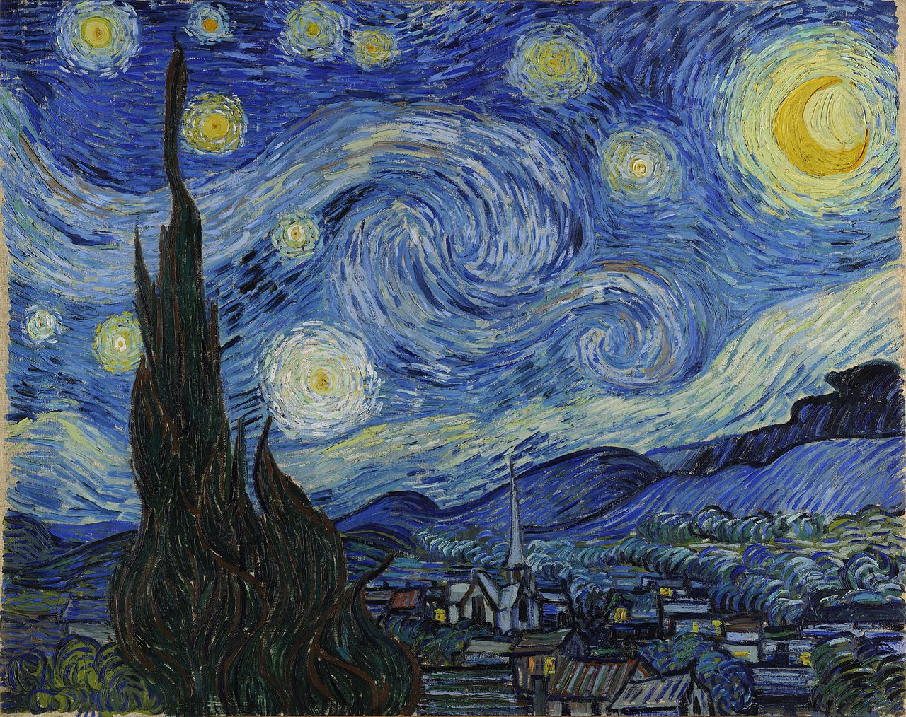 Van Gough Stary Night Painting blue yellow